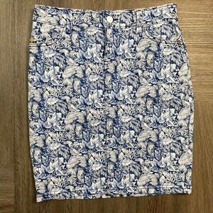 Tommy Bahama Denim Skirt Womens Size 0 Blue White Floral Mini Tropical Preppy